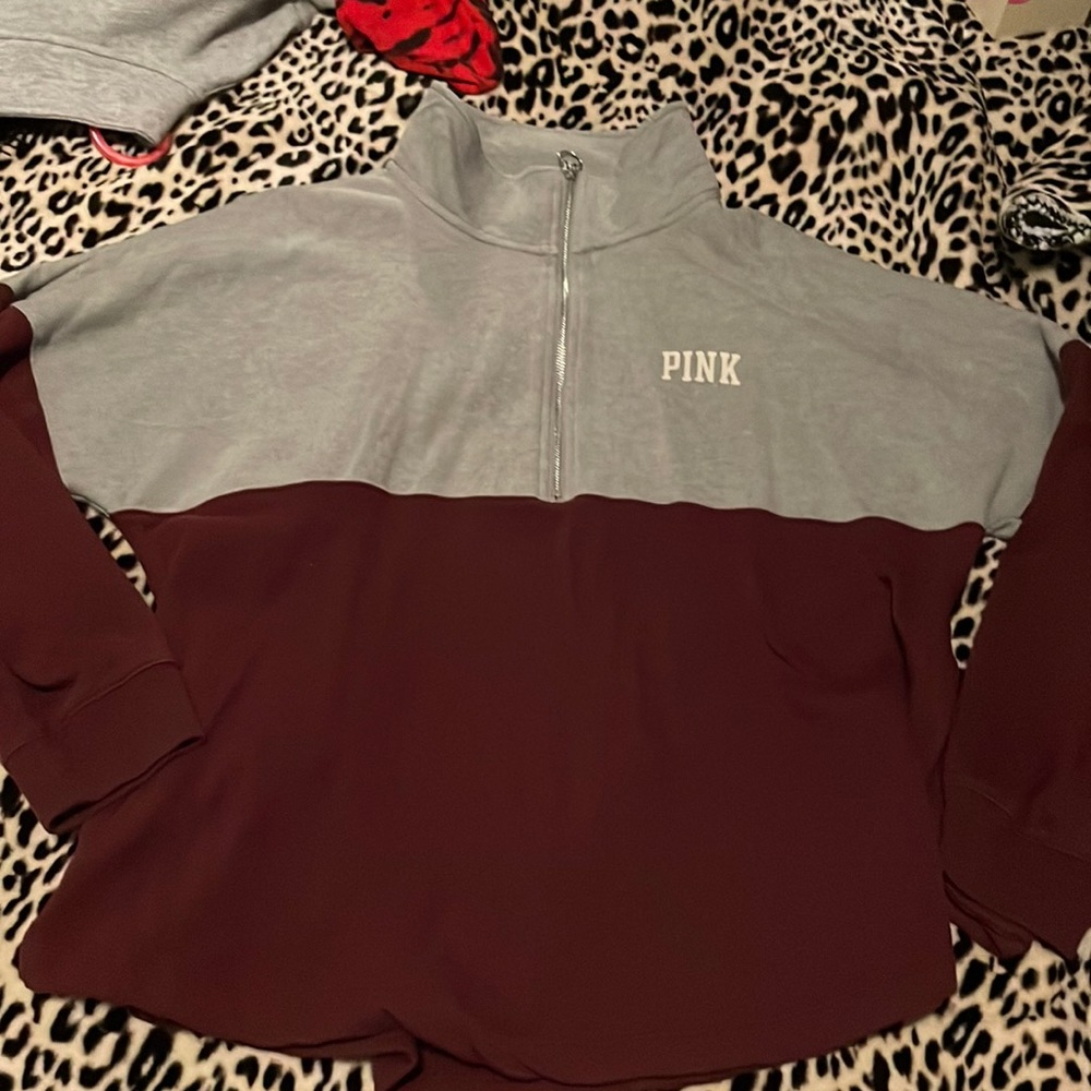 Gray/Maroon, PINK, half zip hoodie